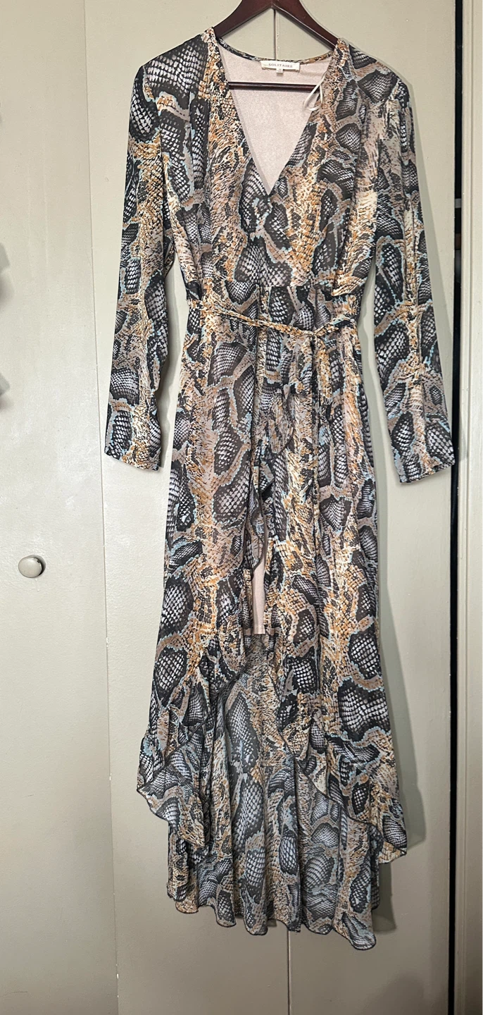 Snake print high low chiffon maxi dress