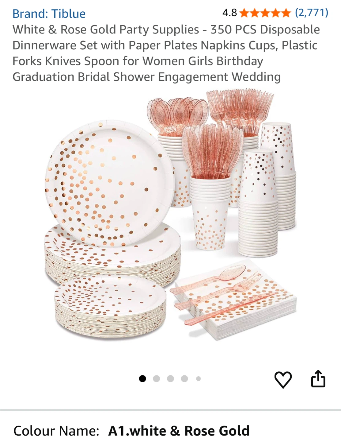 Tibblue White & Rose Gold 350 PC Disposable Dinnerware Set