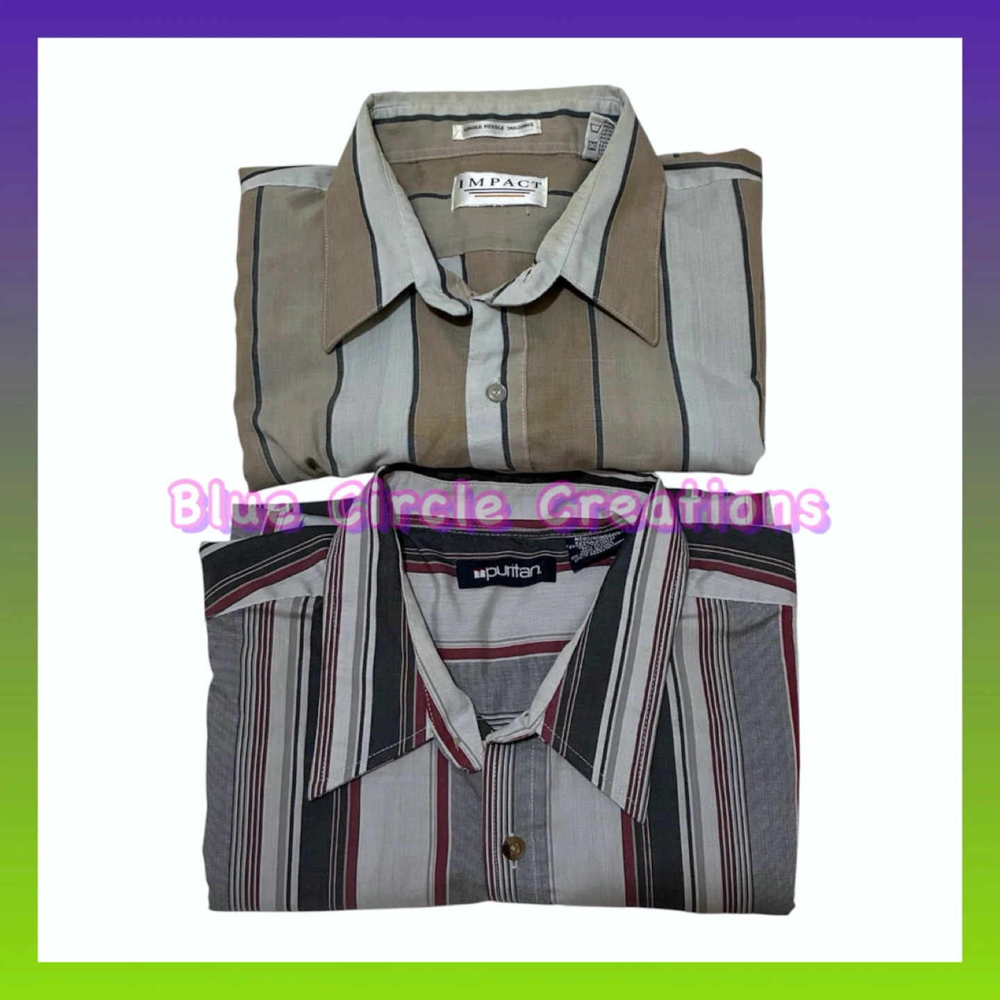 Men’s Vintage Short Sleeve Striped Button Down Shirt Bundle XL