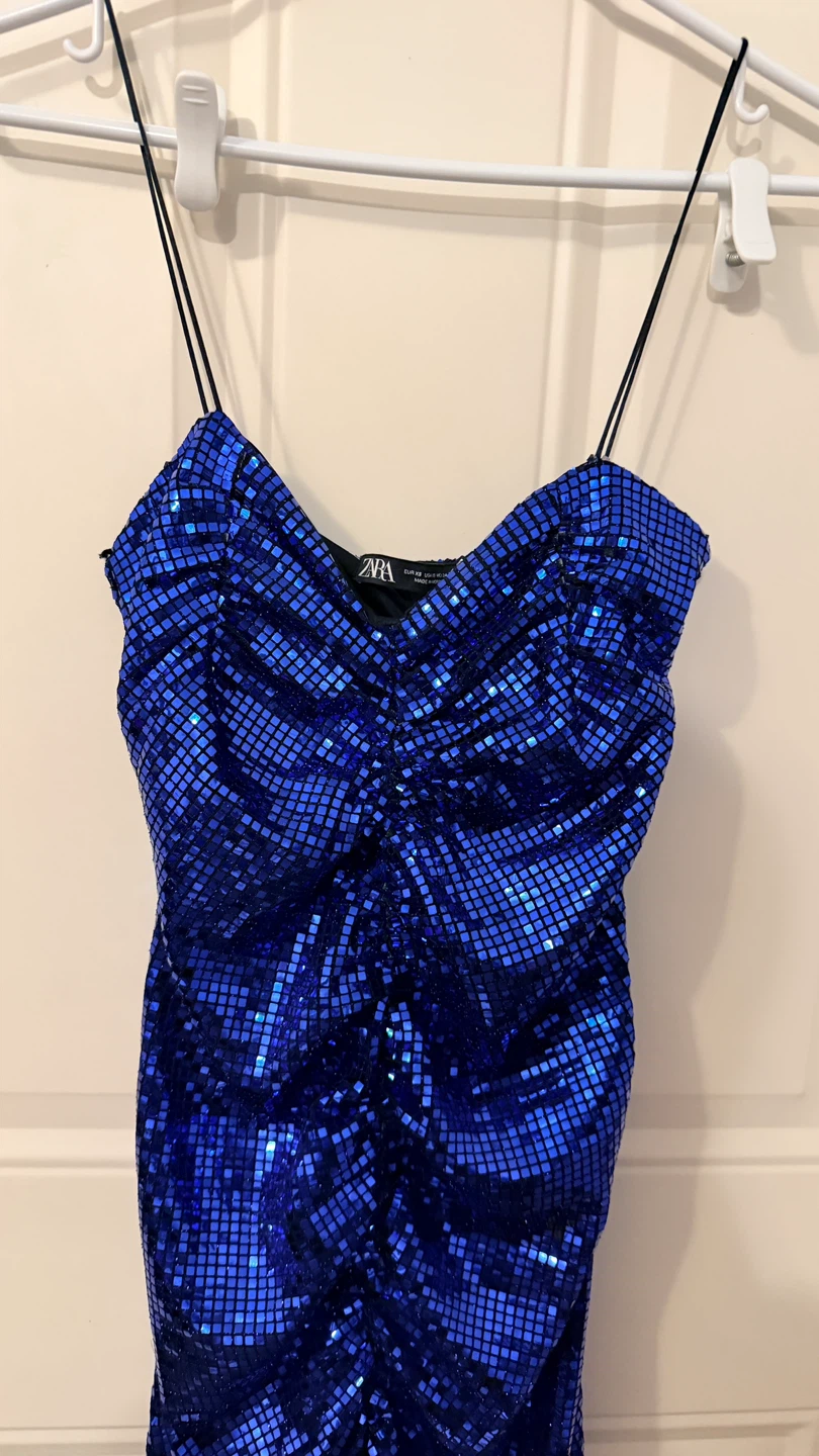 Zara Sequin Ruched Bodycon Dress  Size S/M - photo 3