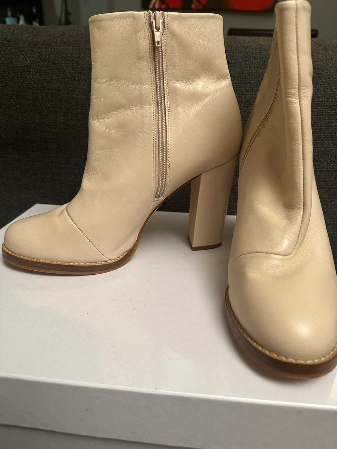 Zara cream leather high heel booties - photo 3