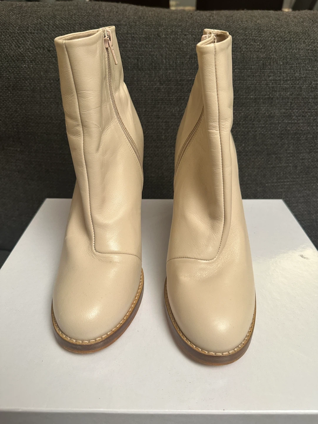 Zara cream leather high heel booties - photo 2