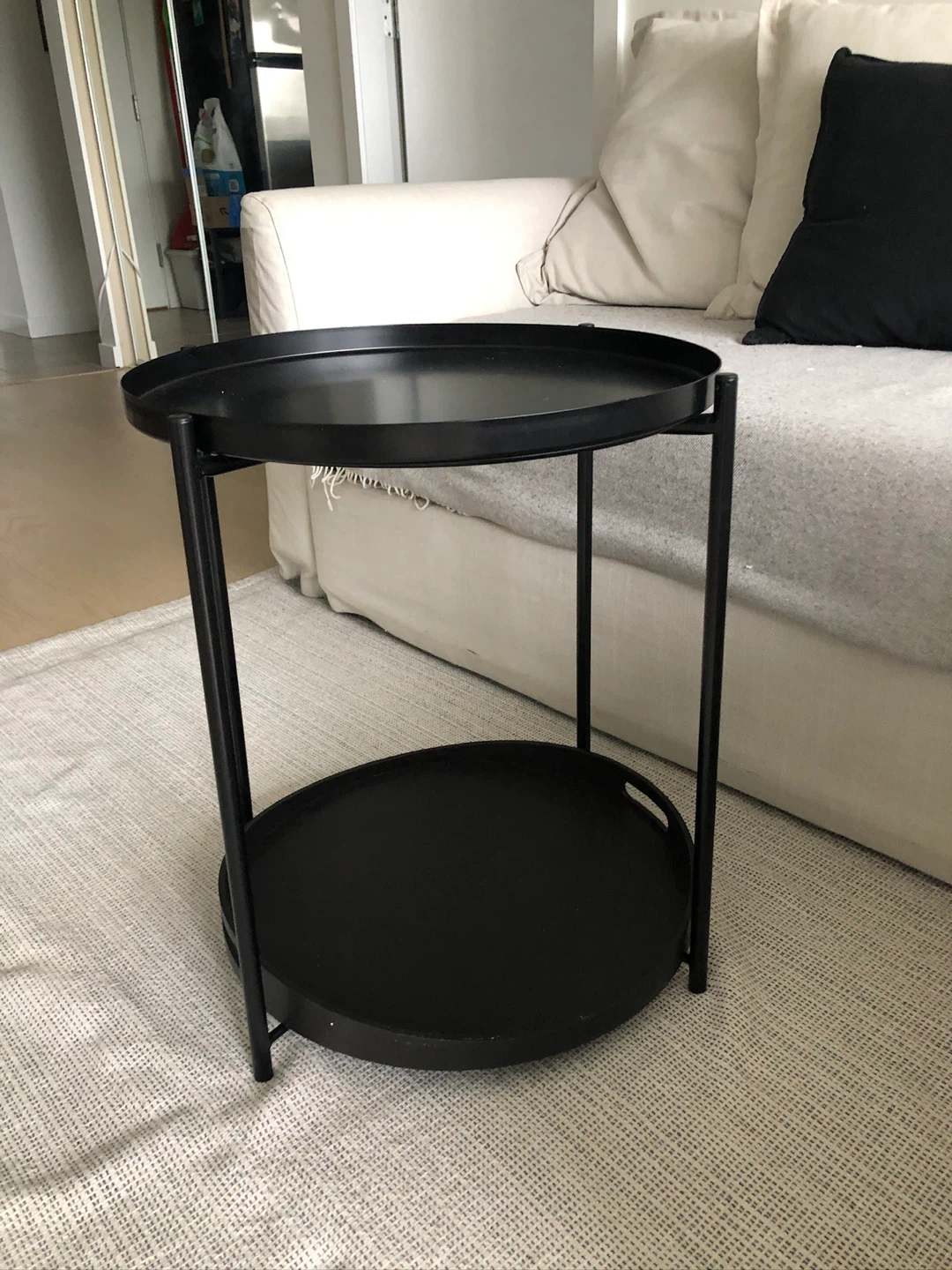 Black 2-Tier Round Side Table