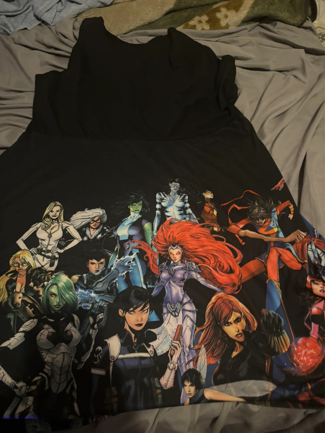 Black Dress with Marvel Superheroes Graphic Print