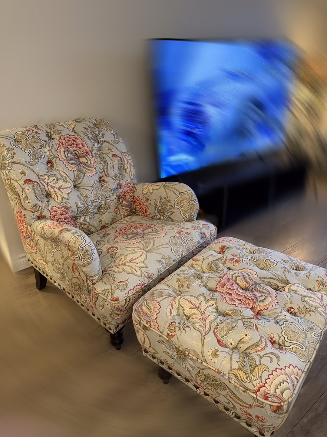 Floral Accent Chair and Ottoman Set