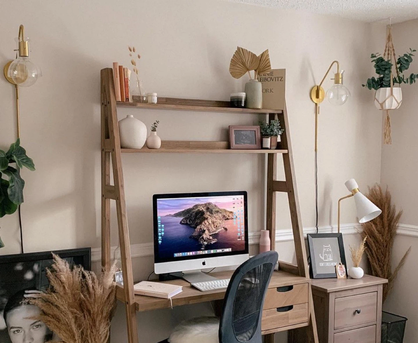 Structube Dina Desk with Shelves – Solid Wood - photo 2