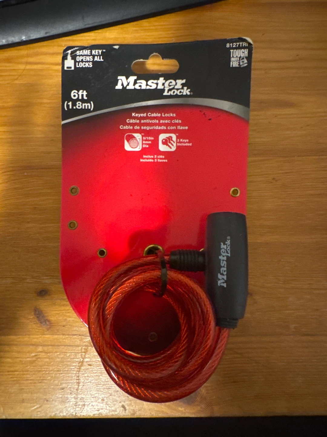 Master Lock 6ft Red Keyed Cable Lock