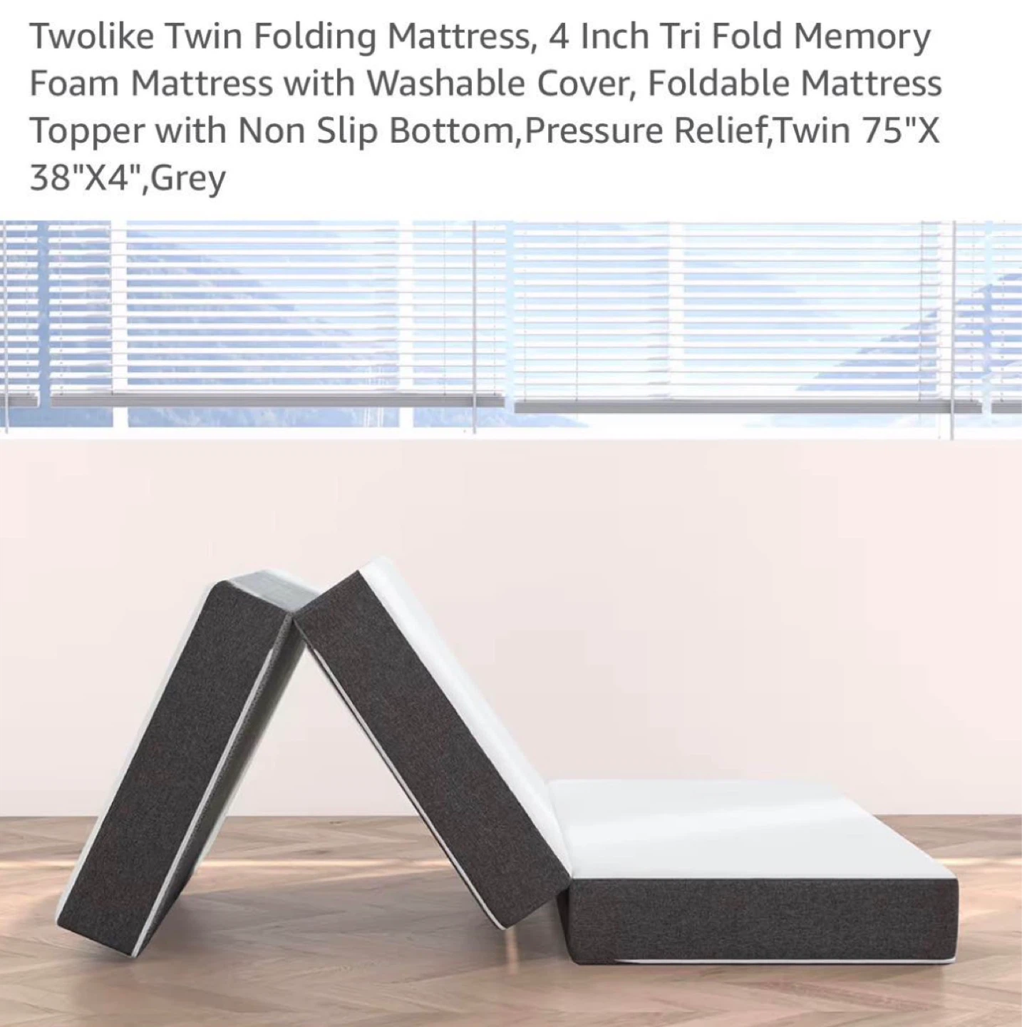 Twolike Twin Folding Mattress 4 Inch Tri Fold Memory Foam