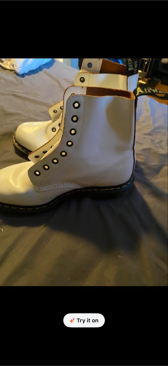 Dr. Martens White Leather Lace-Up Boots