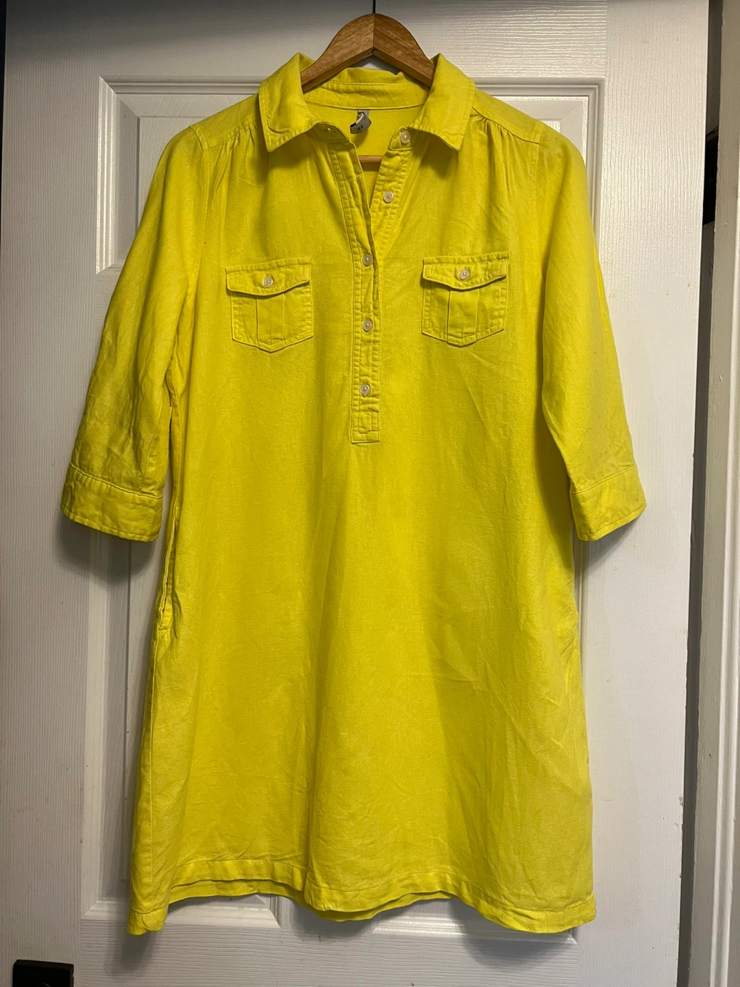 Yellow Linen-Blend Shirt Dress