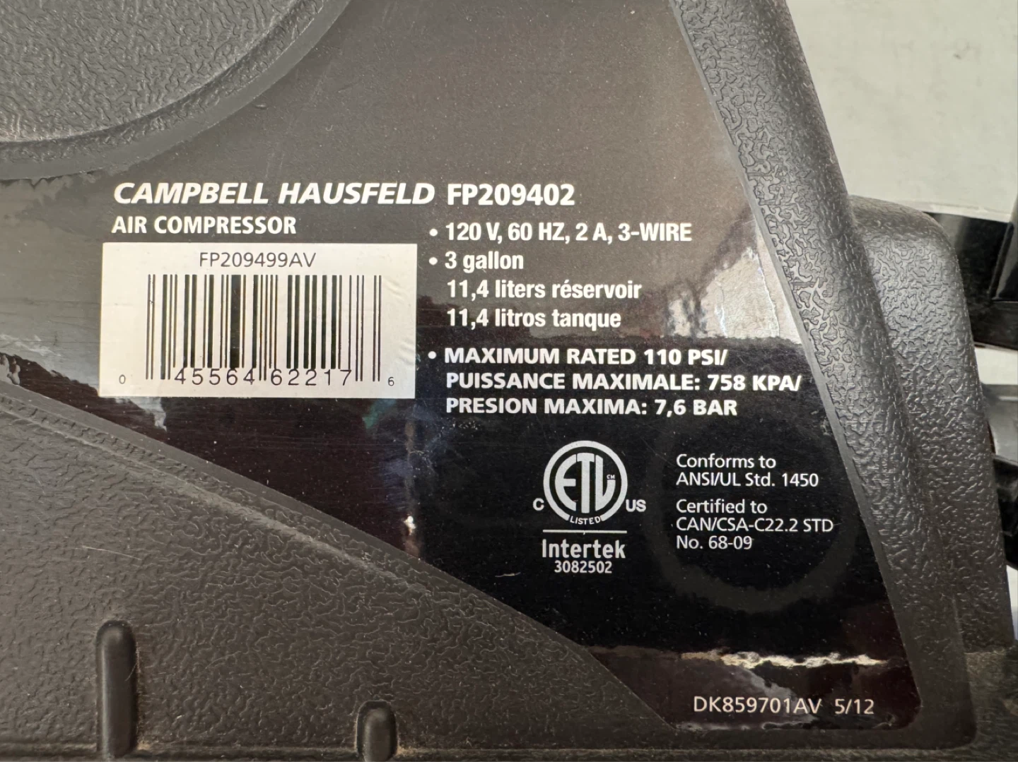 Campbell Hausfeld Air Compressor FP209402 - 3 Gallon - photo 2
