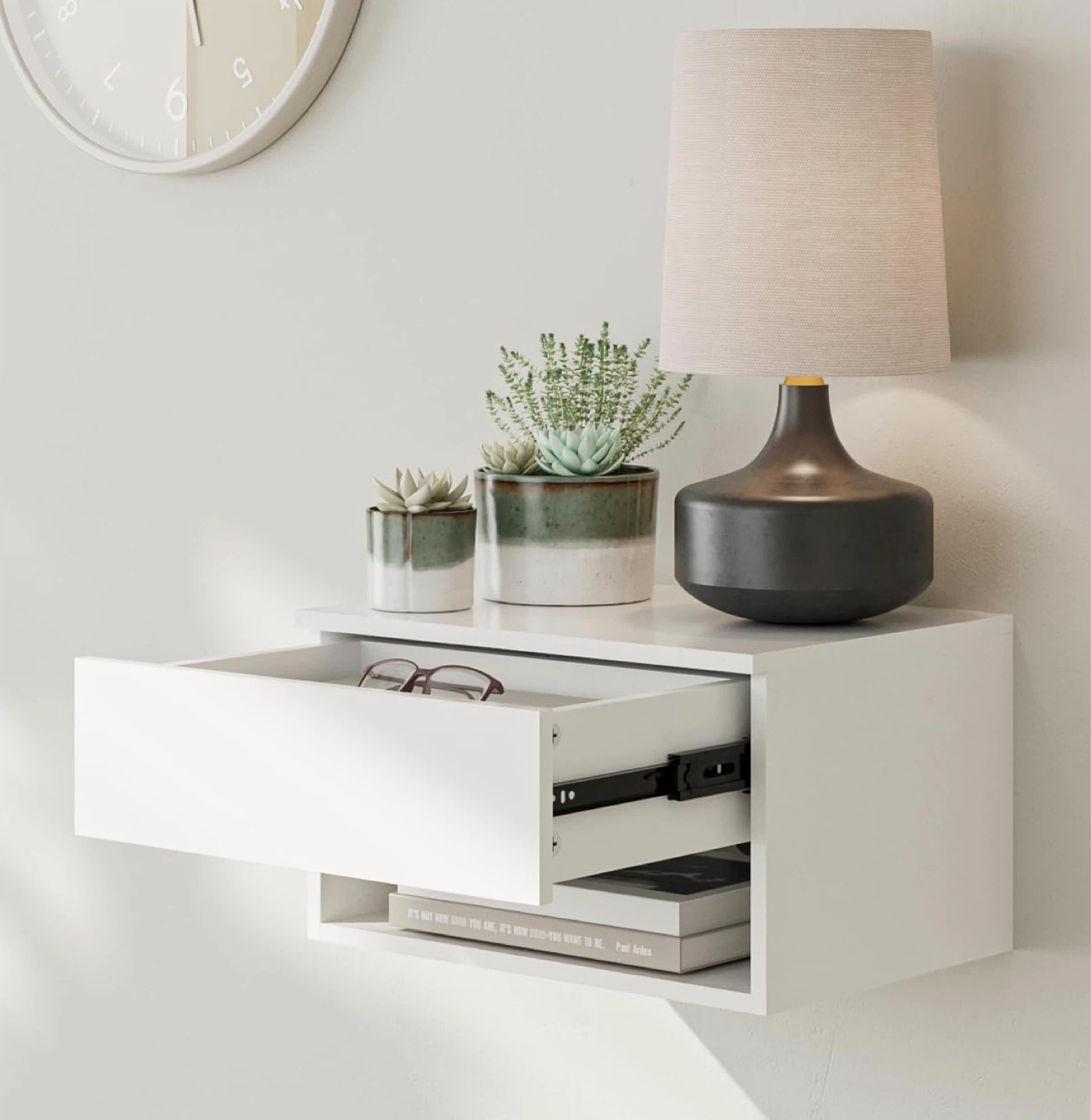 White Floating Nightstand with Drawer - photo 3