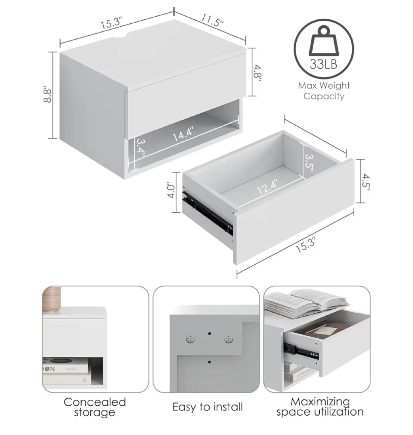 White Floating Nightstand with Drawer - photo 5