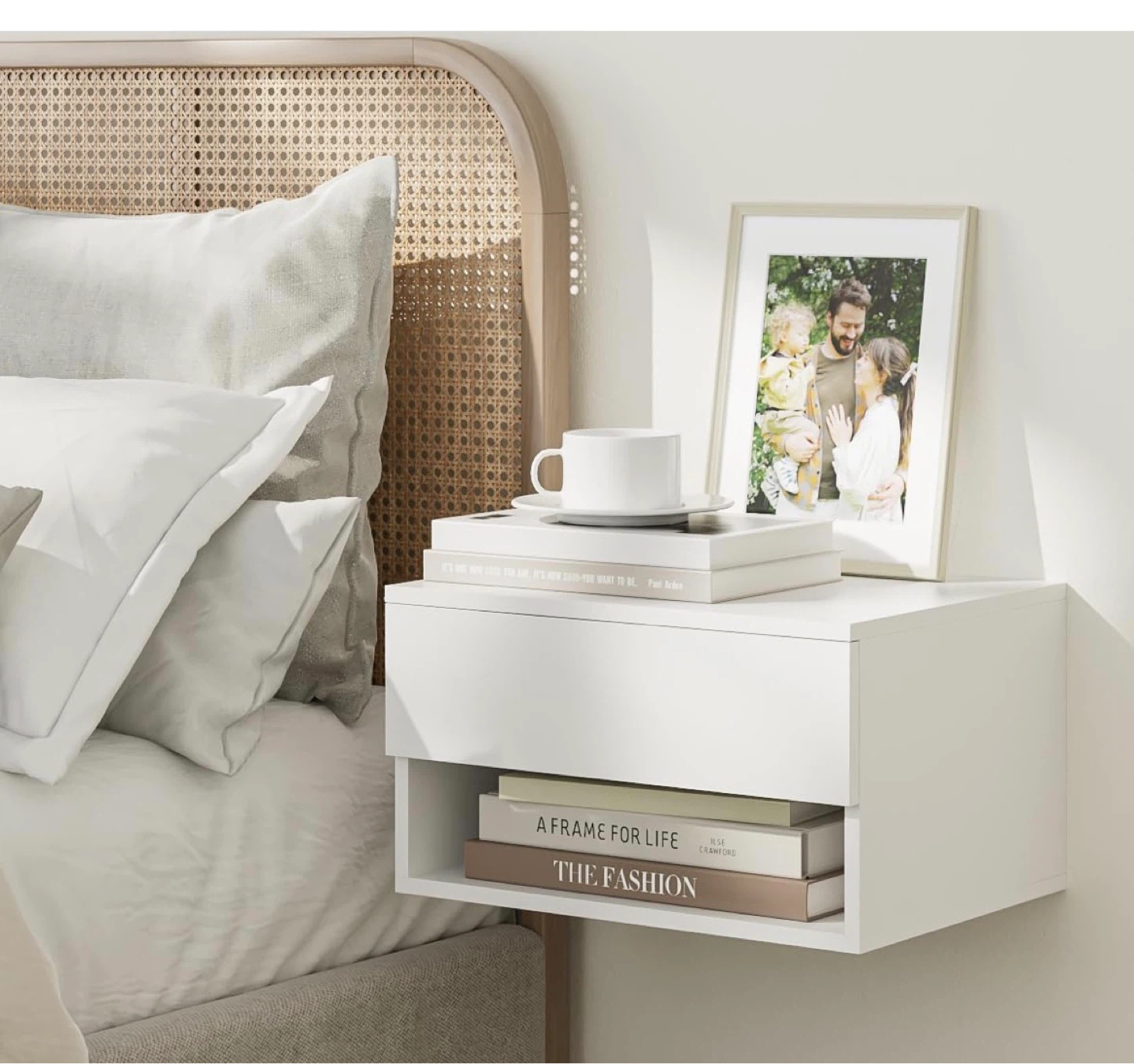White Floating Nightstand with Drawer