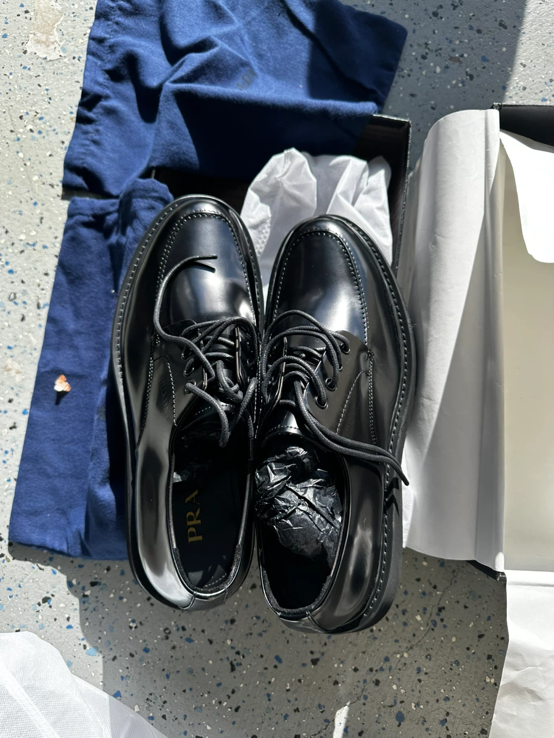 Men Prada Black Leather Derby Shoes size 11 - photo 3