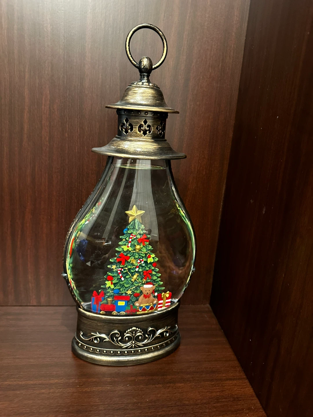 Christmas Lantern with Tree and Gifts Scene