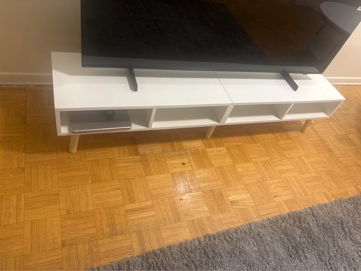 White TV Stand with Shelves