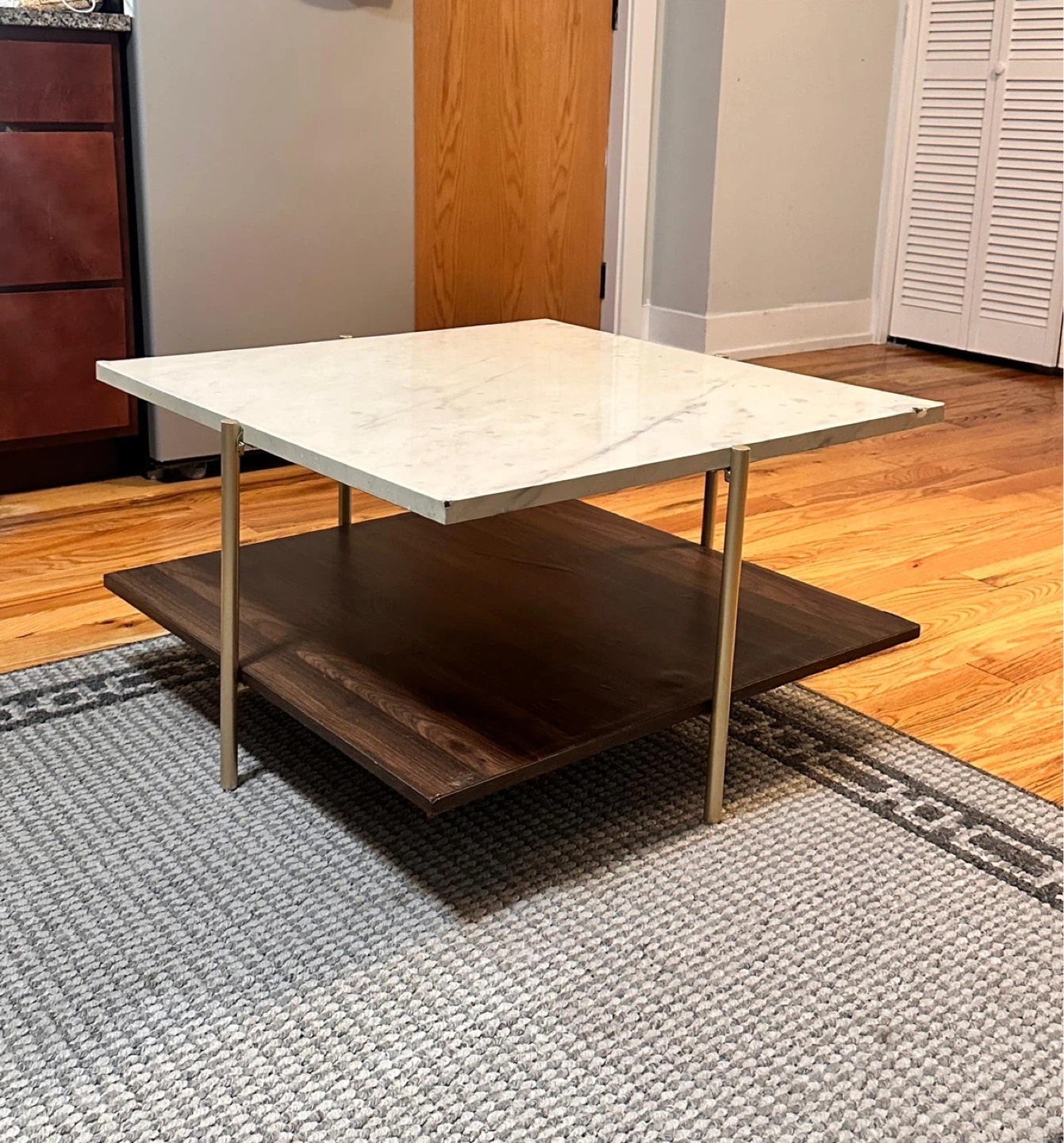Marble Top Coffee Table with Wood Shelf