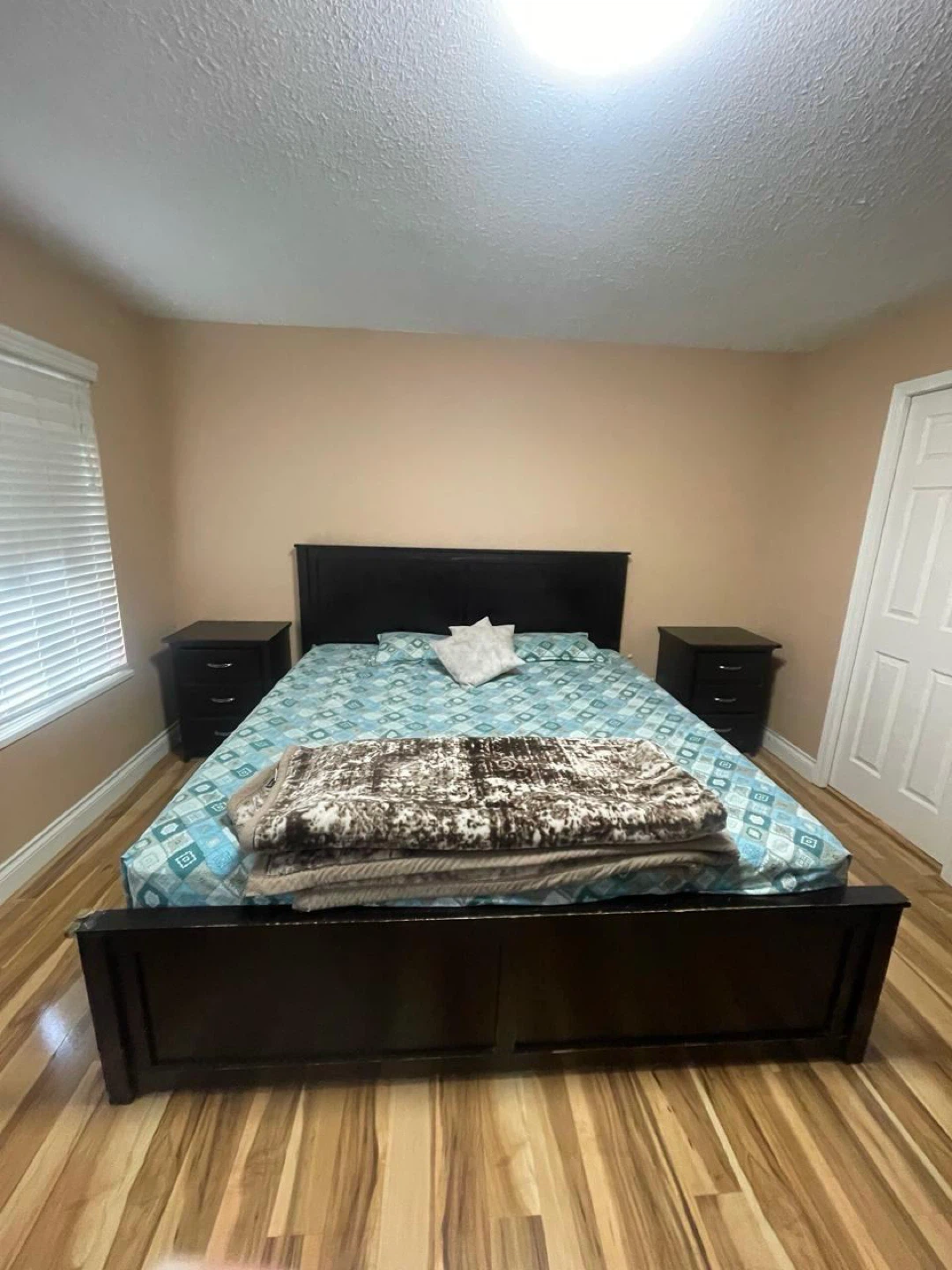 Dark Wood Bedroom Set - Bed Frame, Dresser, Nightstand