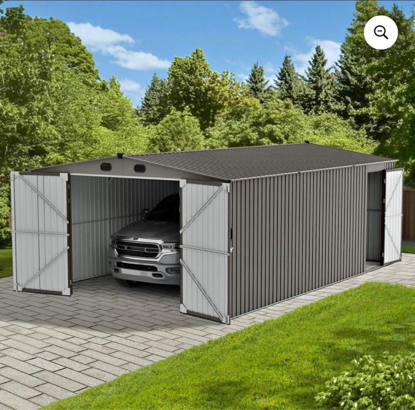 Sunjoy 13 ft. x 20 ft. Outdoor Storage Shed, Carport, Light Grey