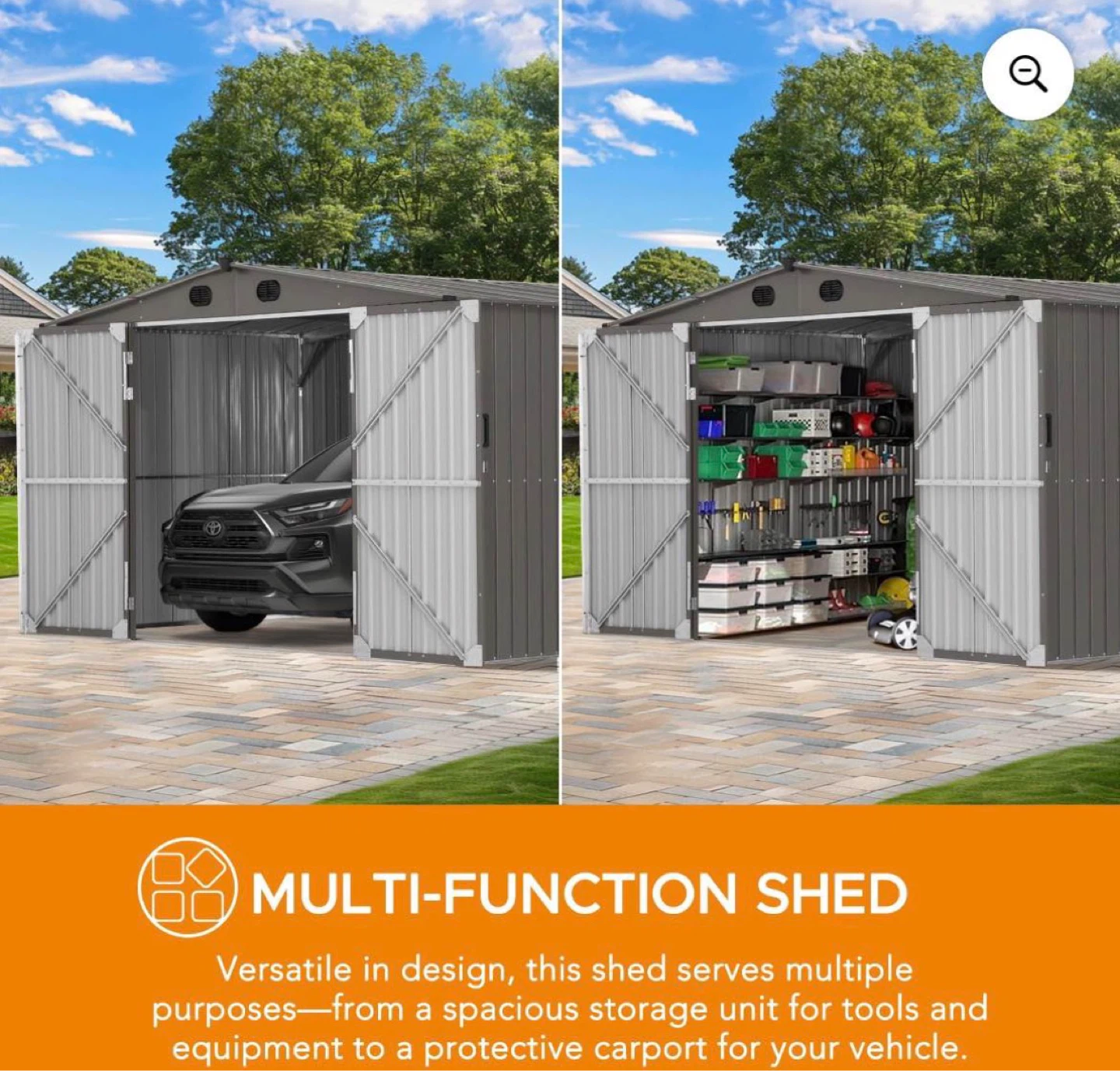 Sunjoy 13 ft. x 20 ft. Outdoor Storage Shed, Carport, Light Grey - photo 2