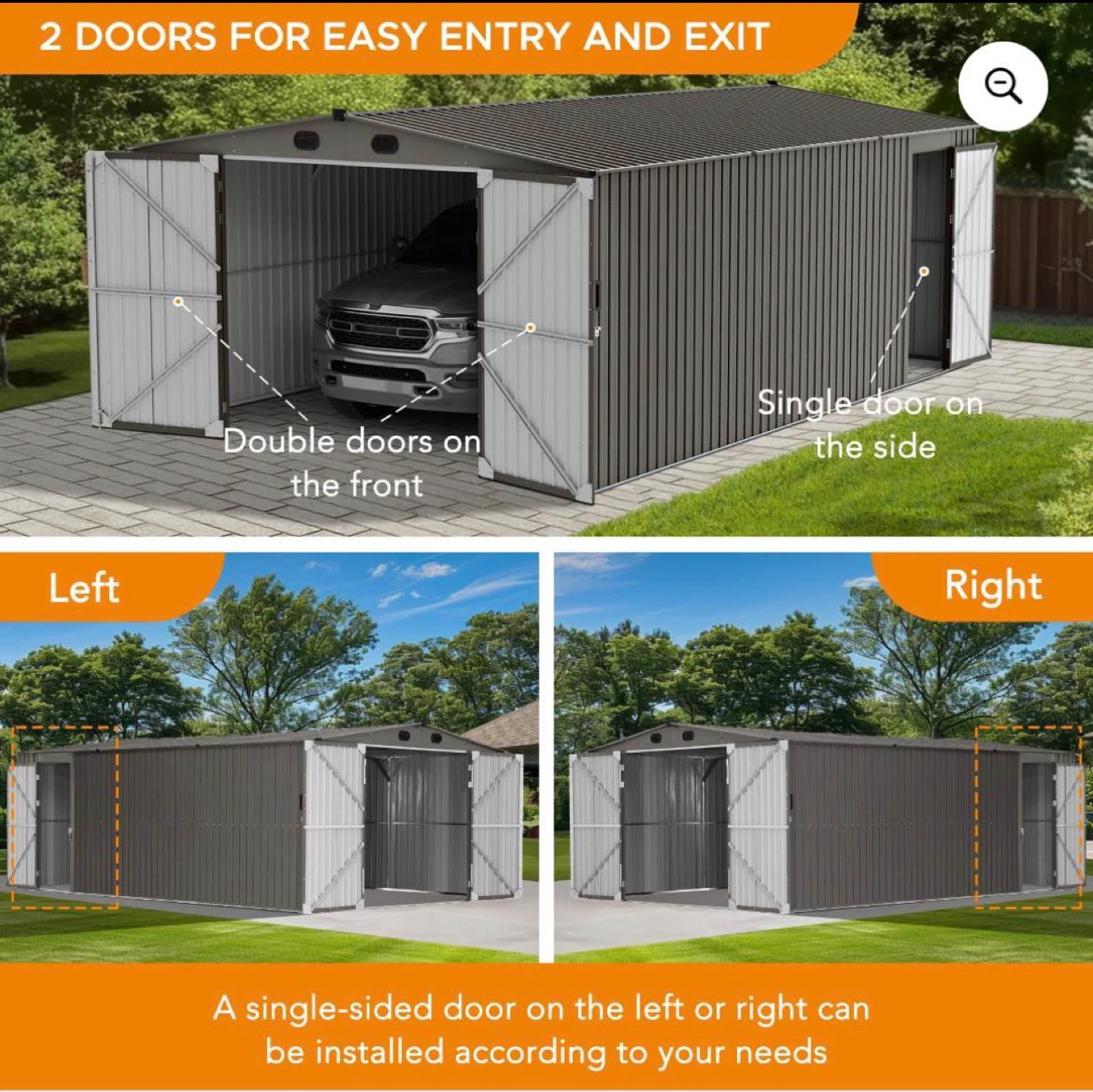 Sunjoy 13 ft. x 20 ft. Outdoor Storage Shed, Carport, Light Grey - photo 3