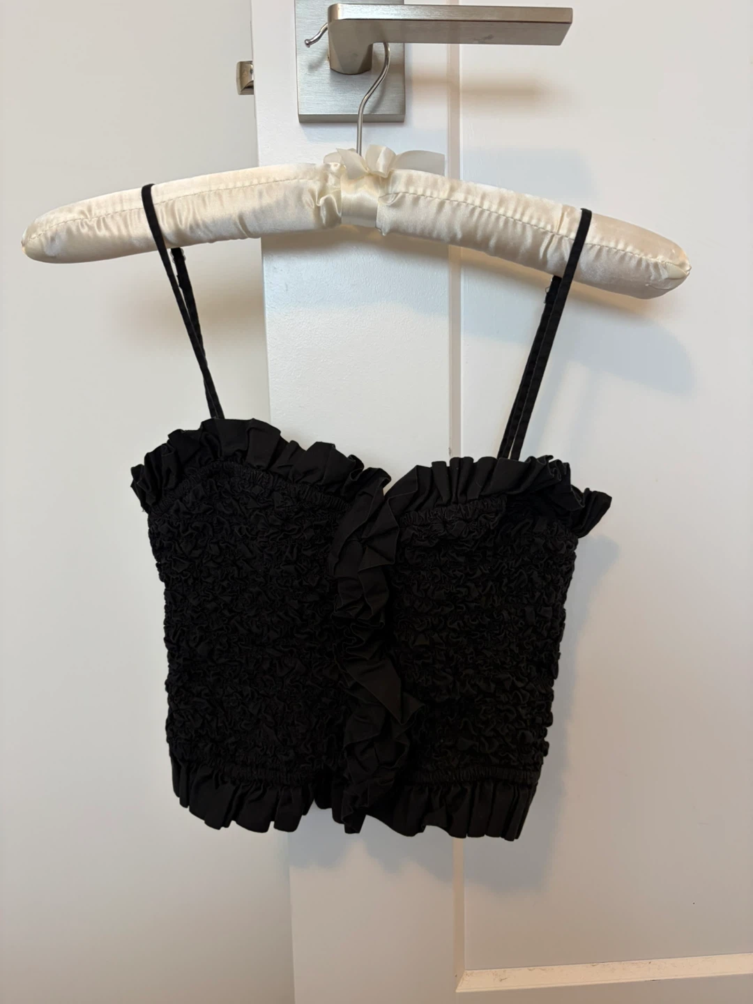 Zara Black Smoked Poplin Crop Top - Size S