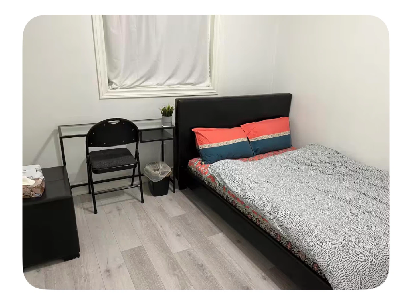 Black Metal Frame Bed with Headboard table and Chair