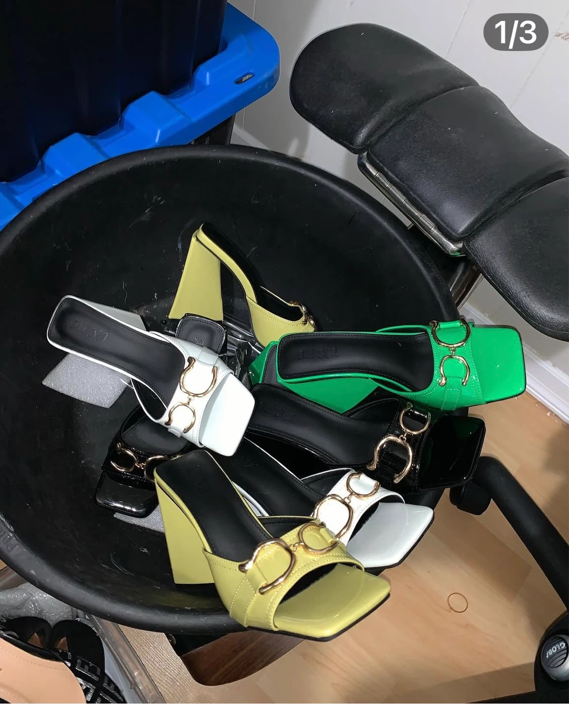 Block Heel Slides with Gold Buckle Accent