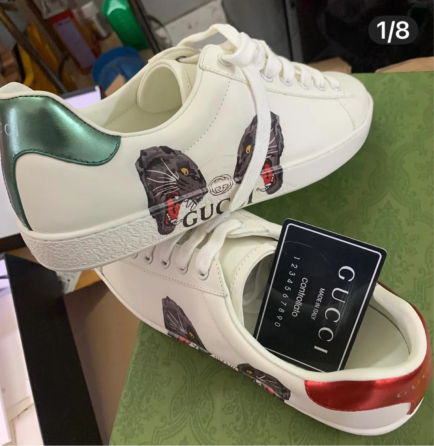 Gucci White Leather Sneakers with Black Panther Appliqué