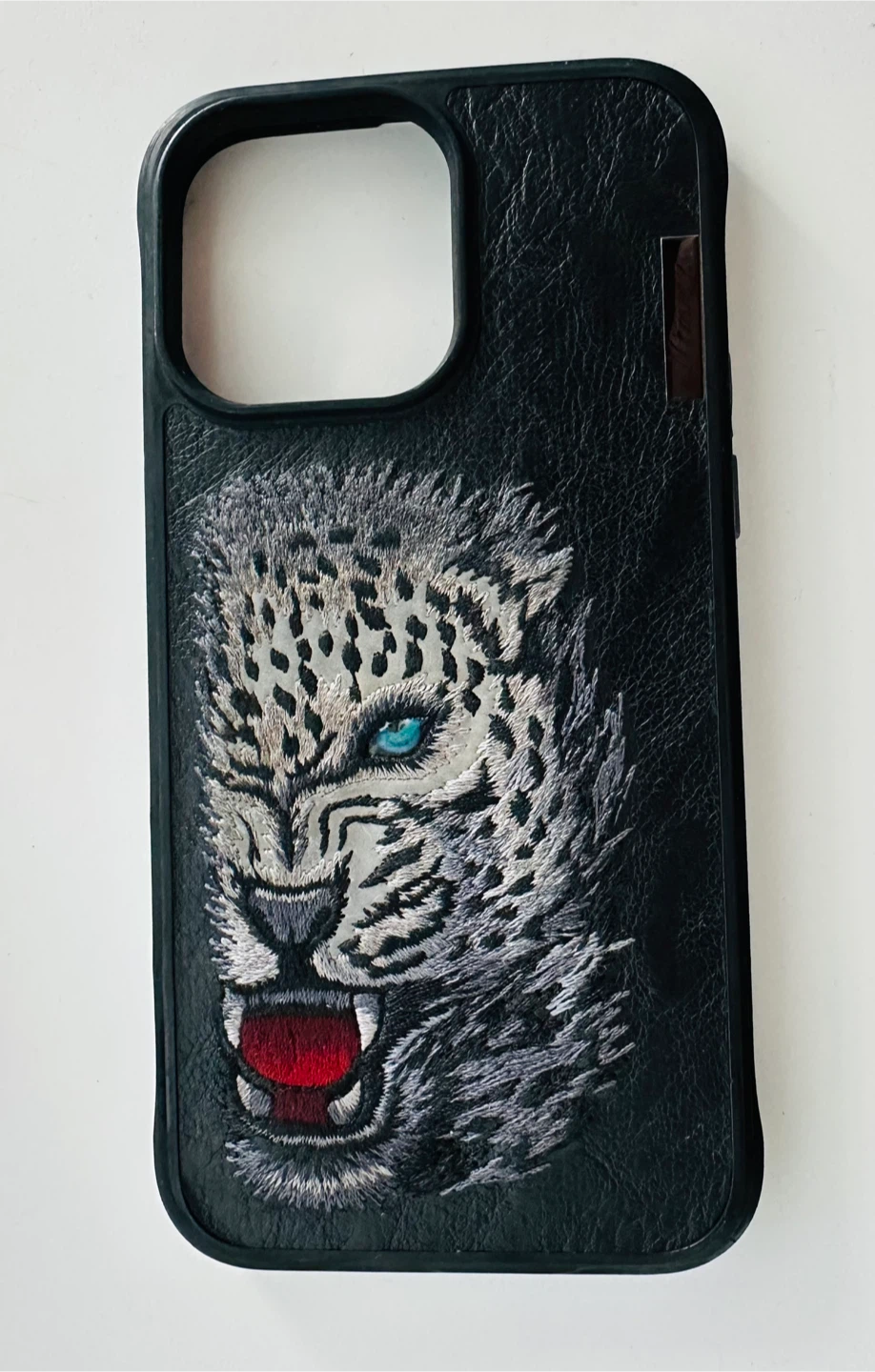 iPhone 14 Pro max Case - Embroidered Snow Leopard
