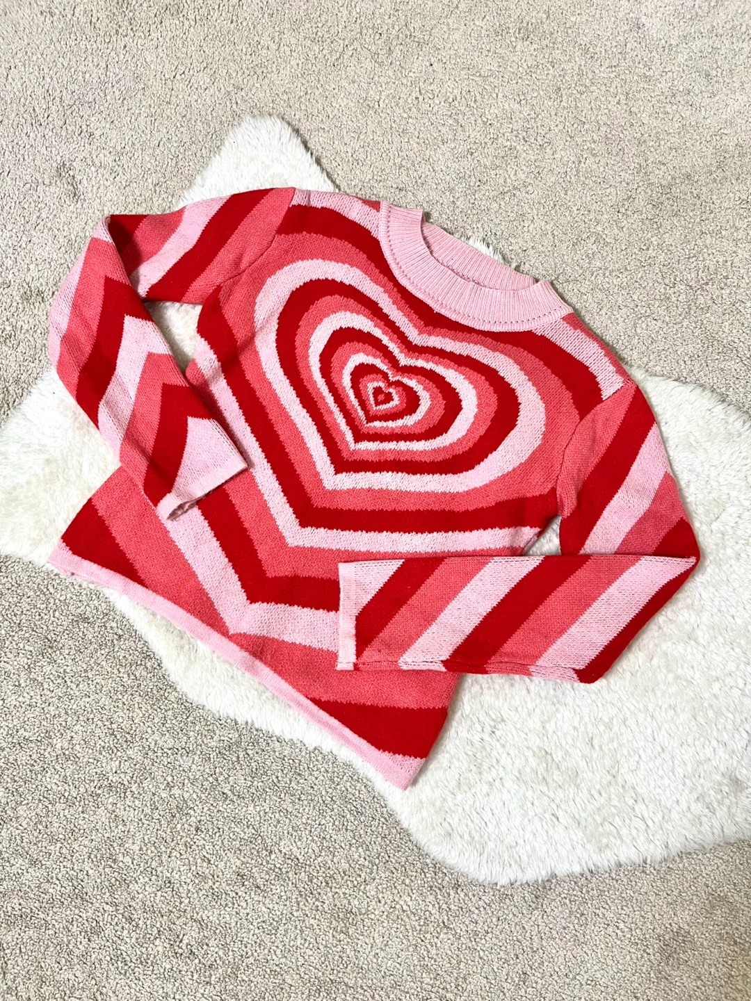 CIDER Pink and Red Heart Sweater