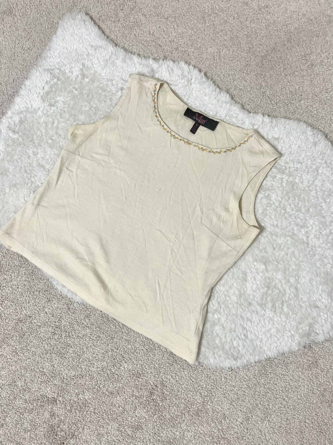 MM MOISELLE Beige Tank Top with Floral Embroidery Detail - photo 3