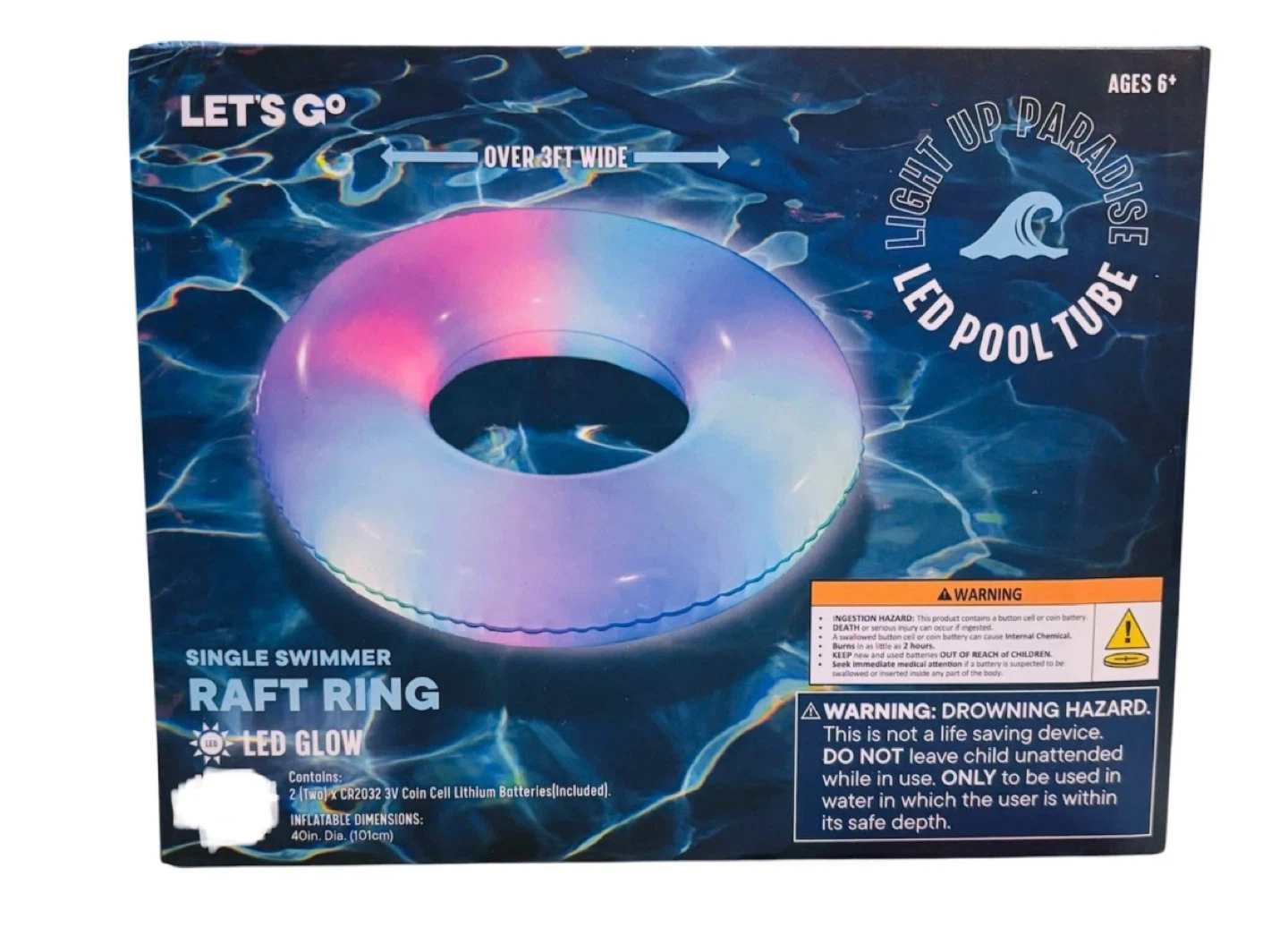 40” LED Light Up Pool Float Tube Glow Inflatable Swim Ring NIB - photo 3