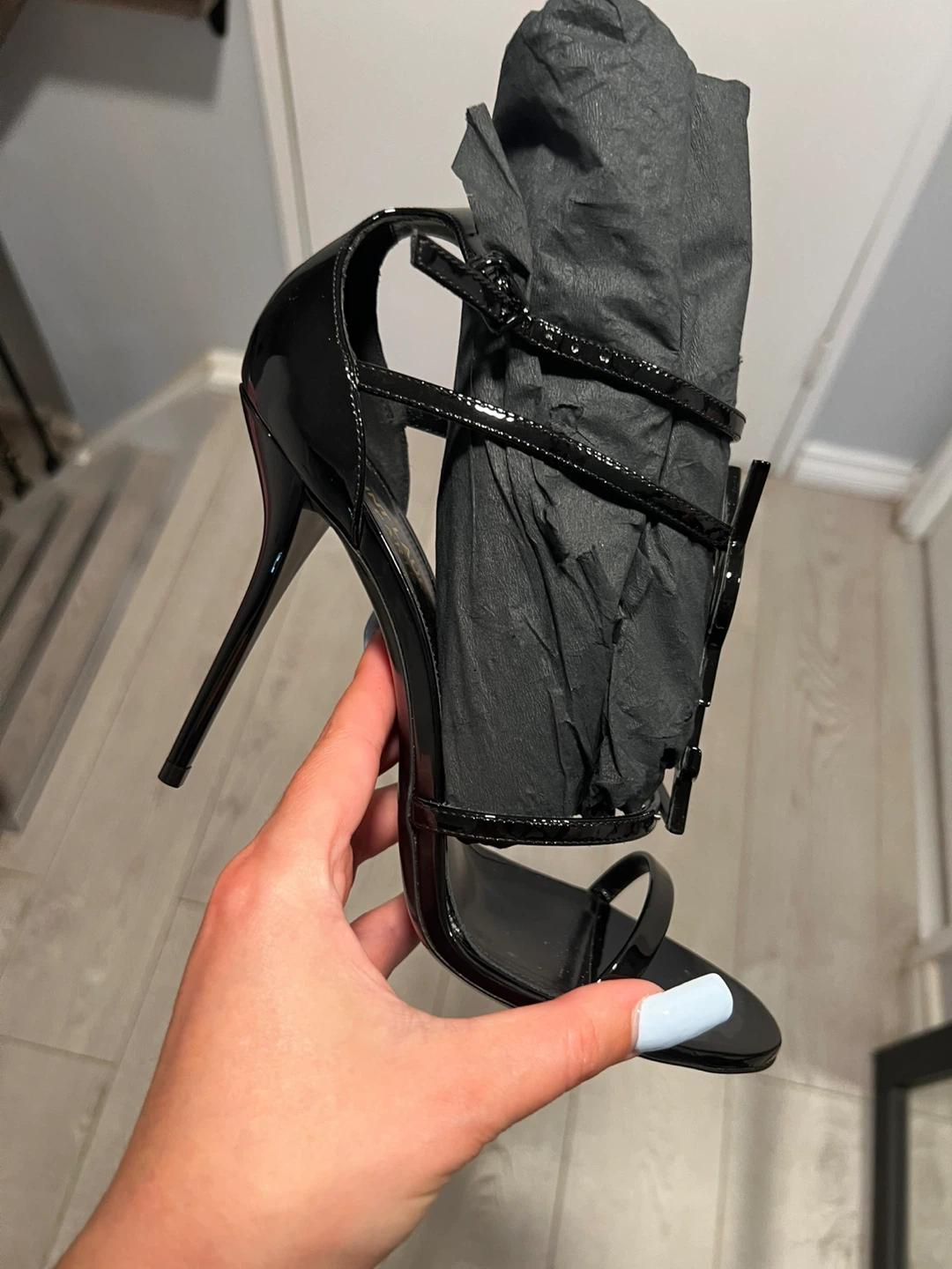 Saint Laurent Black Patent Leather Sandals