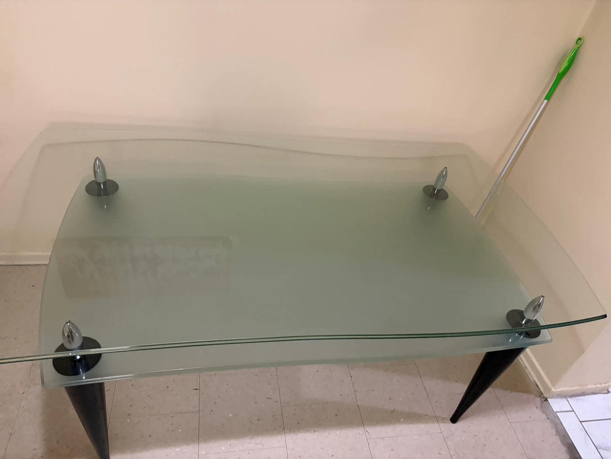 Glass top dining table with black legs - photo 5