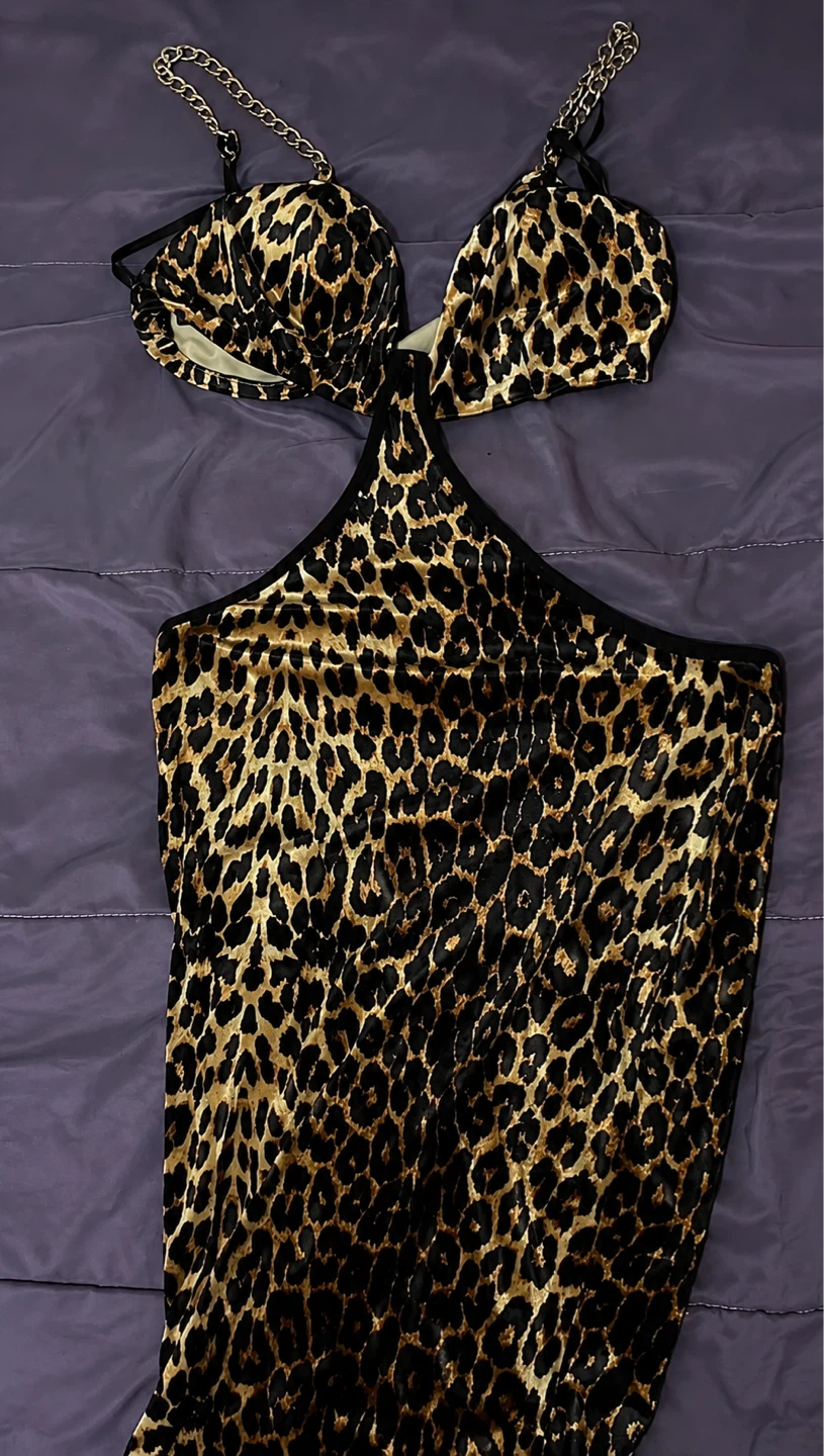 Leopard Print Halter Dress with Chain Detail - photo 2