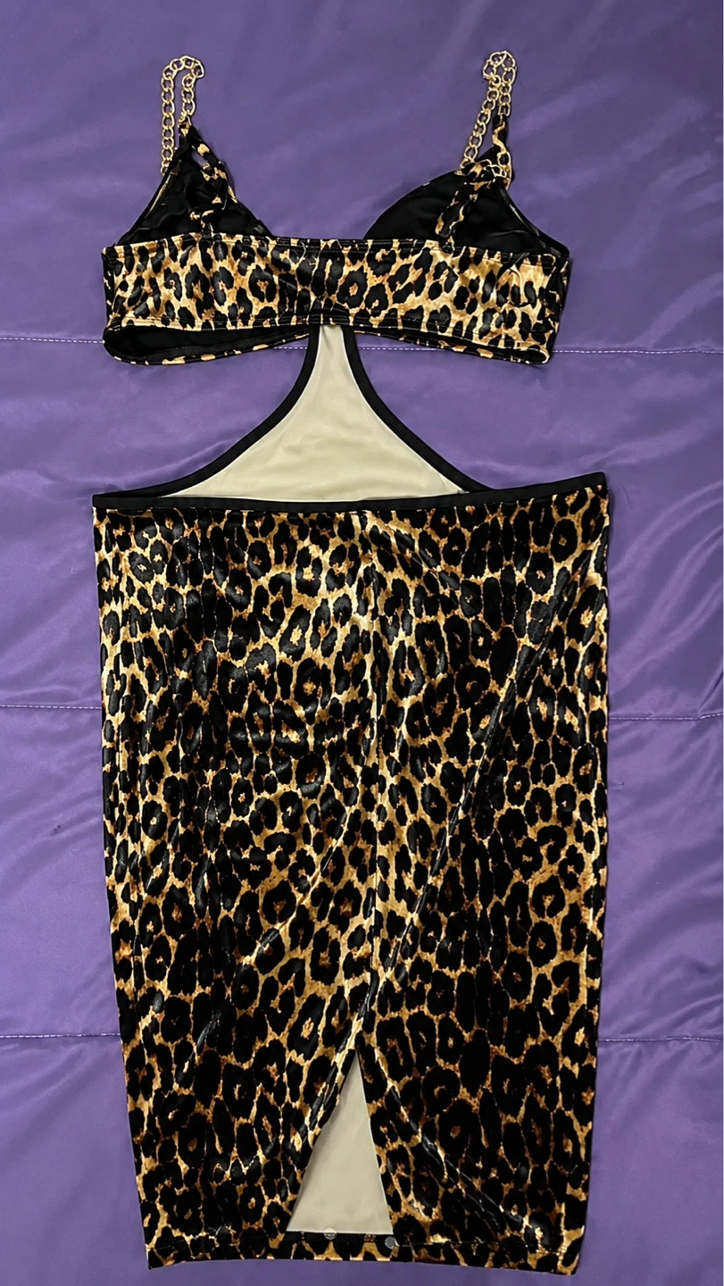 Leopard Print Halter Dress with Chain Detail - photo 3