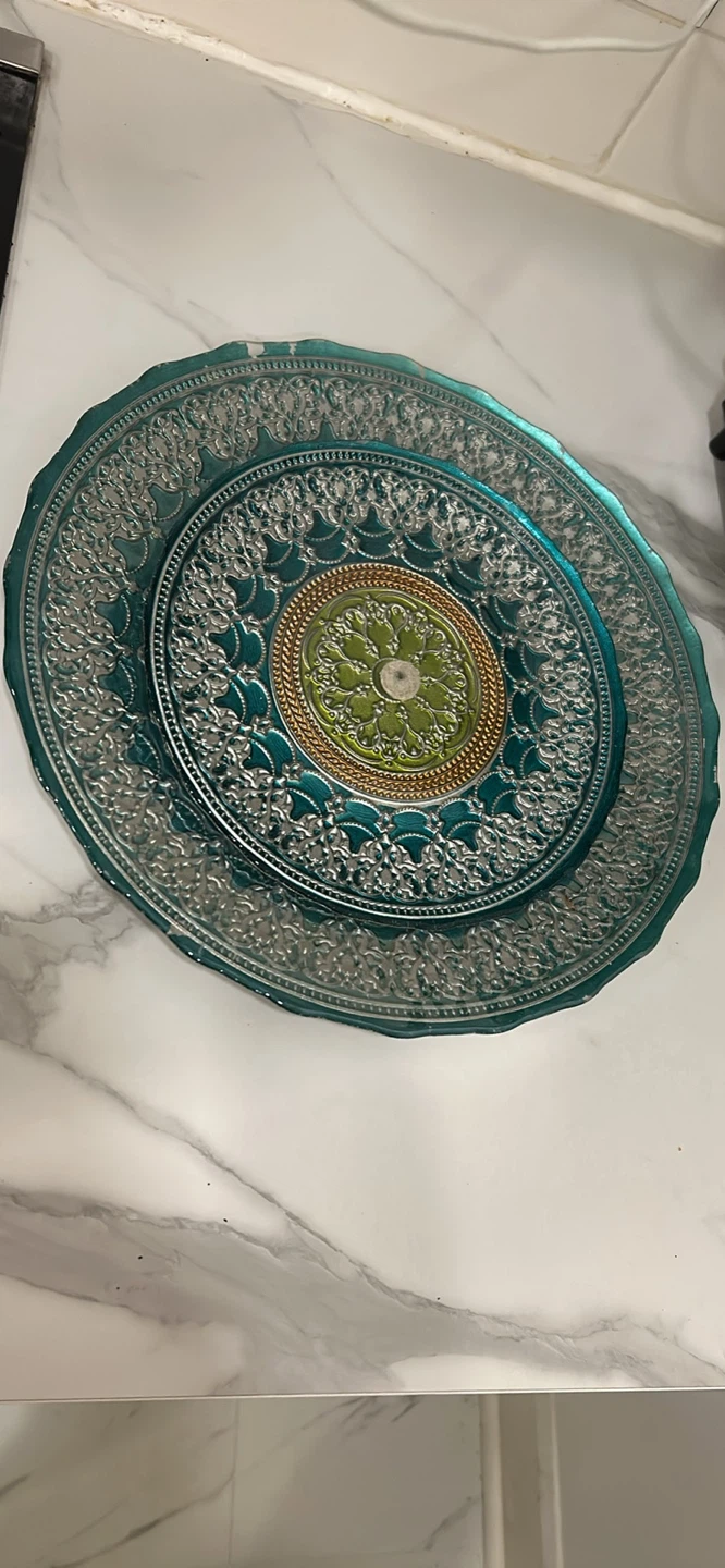 Decorative Teal and Silver Charger Plates (Set of 2)
