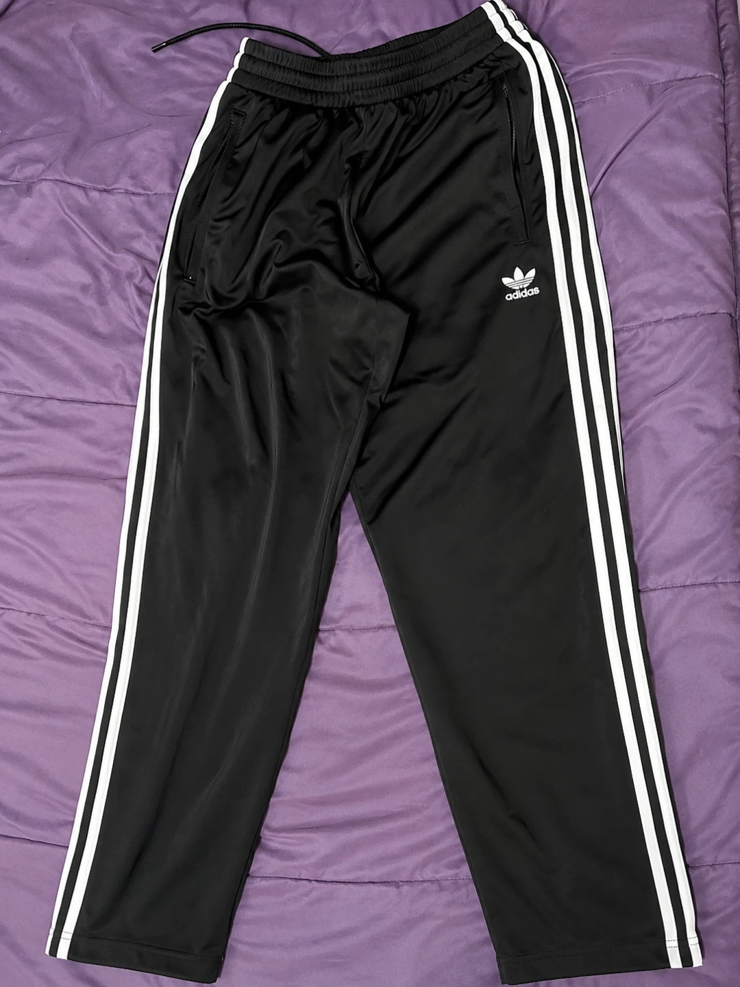 Adidas Black Track Pants with White Stripes