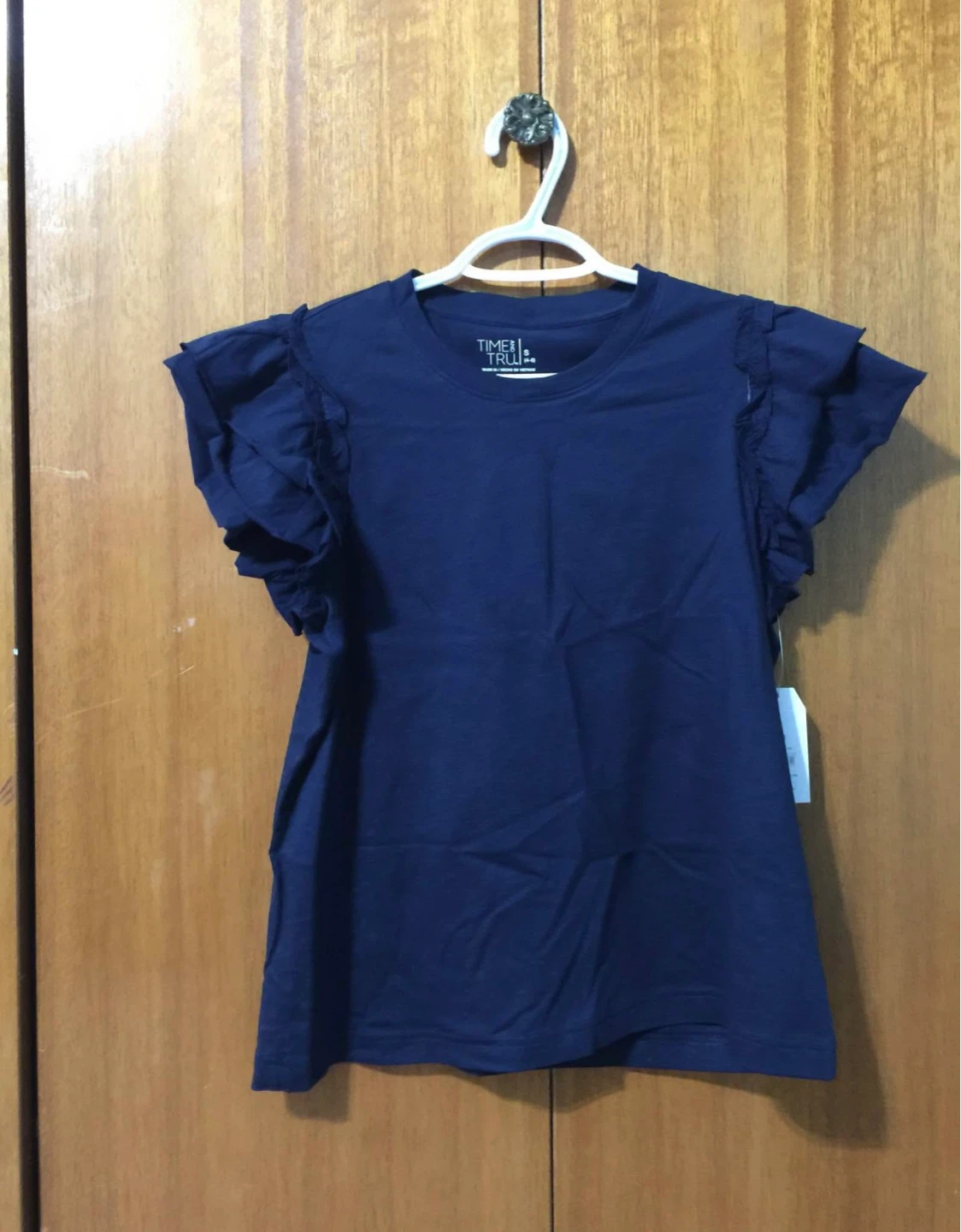 Time and Tru Striped Ruffle Sleeve T-Shirt