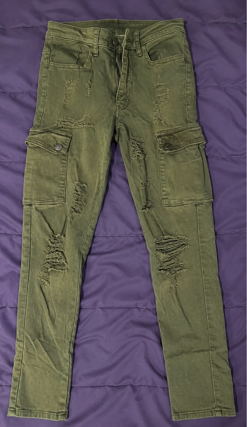 Fashion Nova Olive Green Cargo Pants with Rips - photo 2