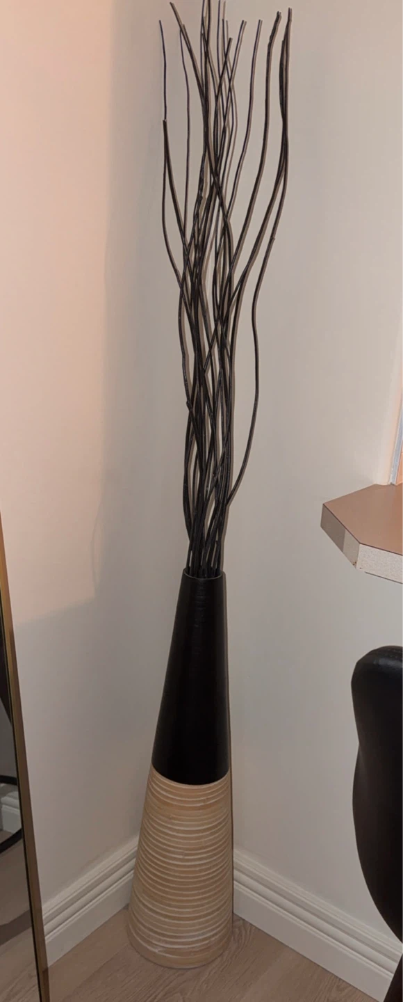 Tall Decorative Vase with Natural Wood Base