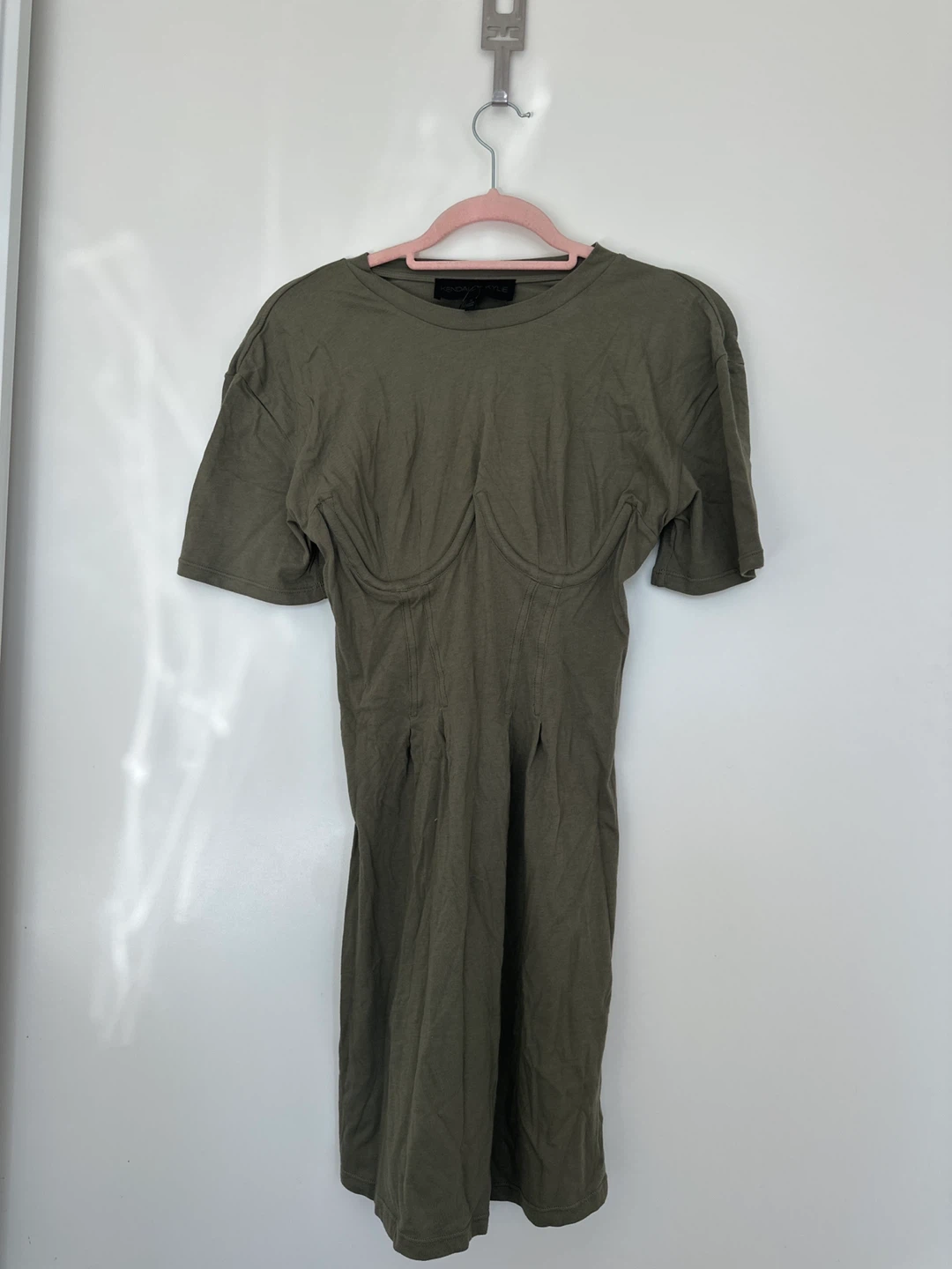 Kendall + Kylie Corset T-Shirt Dress - Olive Green - photo 2