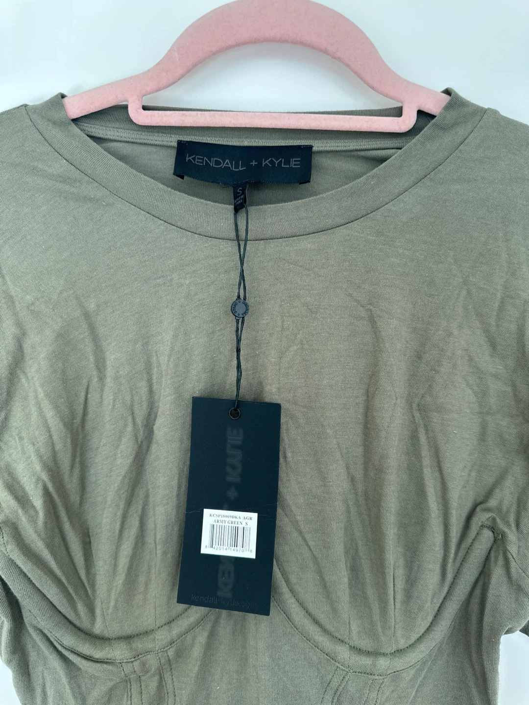 Kendall + Kylie Corset T-Shirt Dress - Olive Green - photo 4