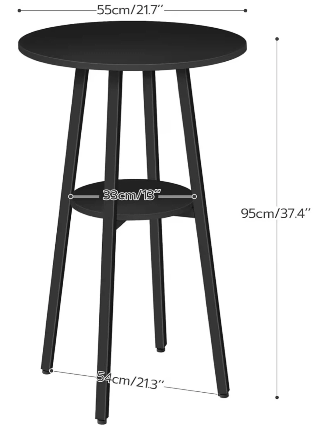Black Bar Table with Shelf and 2 Stools - photo 3