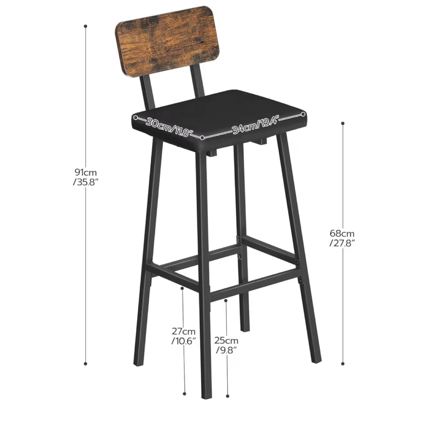 Black Bar Table with Shelf and 2 Stools - photo 2
