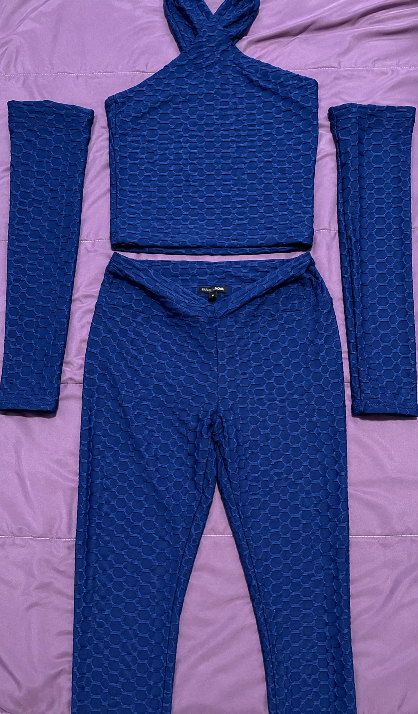 Fashion Nova Navy Blue Textured Activewear Set - photo 3