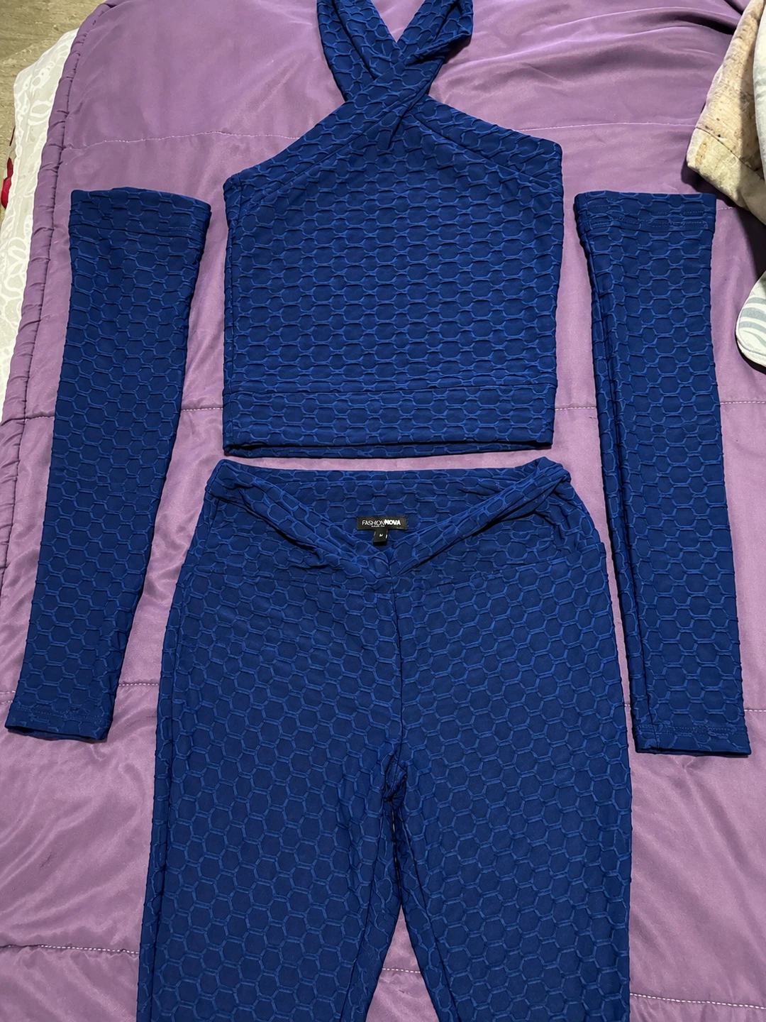 Fashion Nova Navy Blue Textured Activewear Set - photo 4