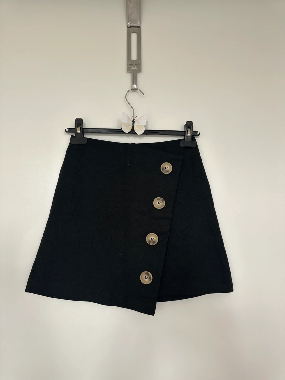 TOPSHOP Black Button Skirt - Size UK 6
